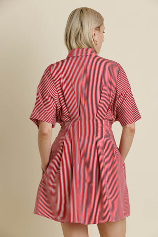 LUCY STRIPED PLEATED MINI DRESS