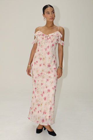 FINN FLORAL RUFFLE SHOULDER LONG DRESS