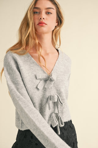 Elsa Bow Sweater - Heather Grey