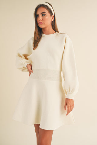 Tara ballon sleeve sweater dress - CREAM