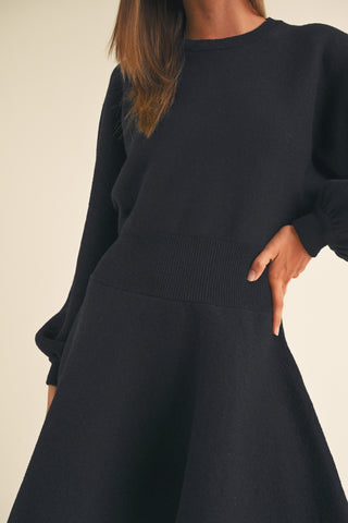 Tara ballon sleeve sweater dress - BLACK