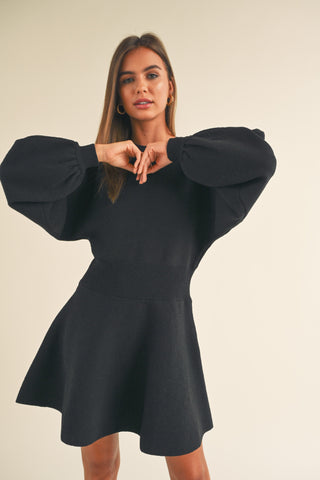 Tara ballon sleeve sweater dress - BLACK