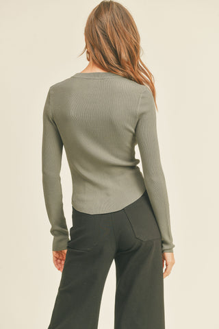 Ryleigh Ribbed Long Sleeve Basic Top - Olive