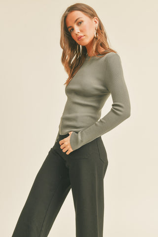 Ryleigh Ribbed Long Sleeve Basic Top - Olive