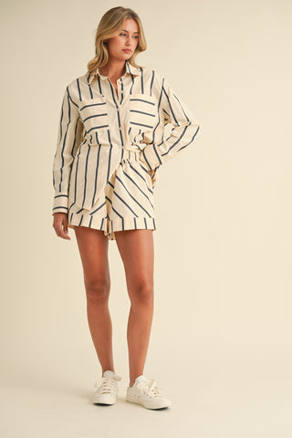 SOLENE STRIPE SHIRT SET WITH SHORTS