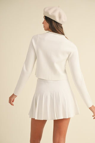Maria CARDIGAN AND PLEATED MINI SKIRT SET