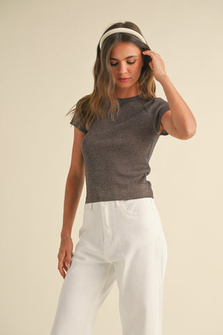 Gio metalic ribbed knitted top