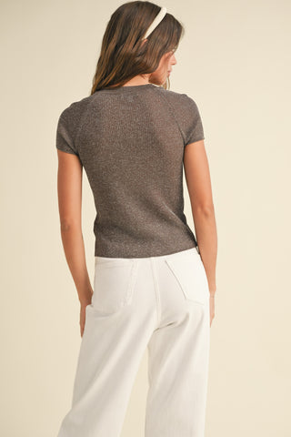 Gio metalic ribbed knitted top