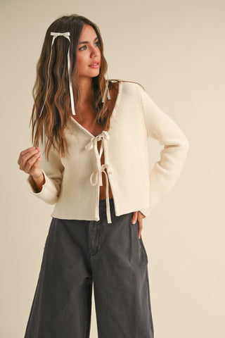 BRITT LONG SLEEVE KNITTED TIE FRONT - CREAM