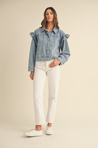 Letty RUFFLED SHOULDER DENIM JACKET