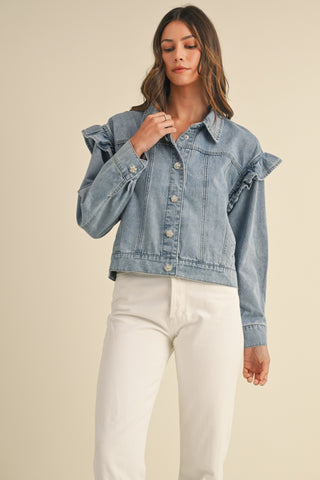 Letty RUFFLED SHOULDER DENIM JACKET