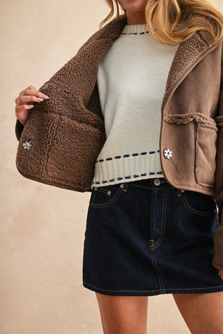 ESPRESSO SUEDE WITH SHERPA REVERSIBLE JACKET