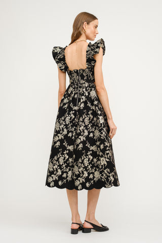 BOWIE FLORAL JACQUARD SCALLOP EDGE MIDI DRESS