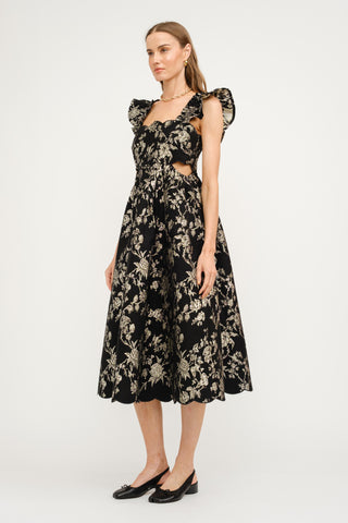 BOWIE FLORAL JACQUARD SCALLOP EDGE MIDI DRESS