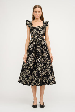 BOWIE FLORAL JACQUARD SCALLOP EDGE MIDI DRESS