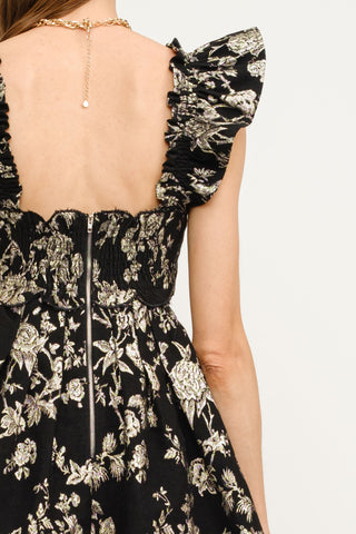 BOWIE FLORAL JACQUARD SCALLOP EDGE MIDI DRESS