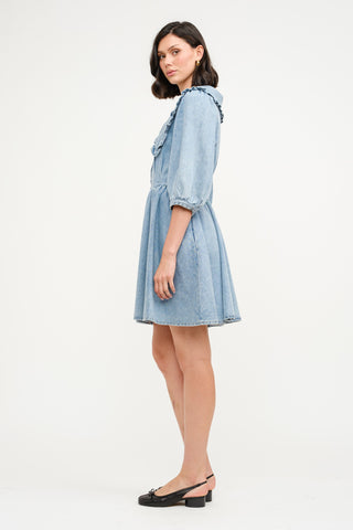 KIMMI DENIM MINI DRESS WITH PETER PAN COLLAR