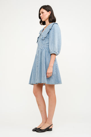 KIMMI DENIM MINI DRESS WITH PETER PAN COLLAR