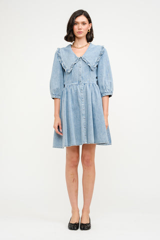 KIMMI DENIM MINI DRESS WITH PETER PAN COLLAR