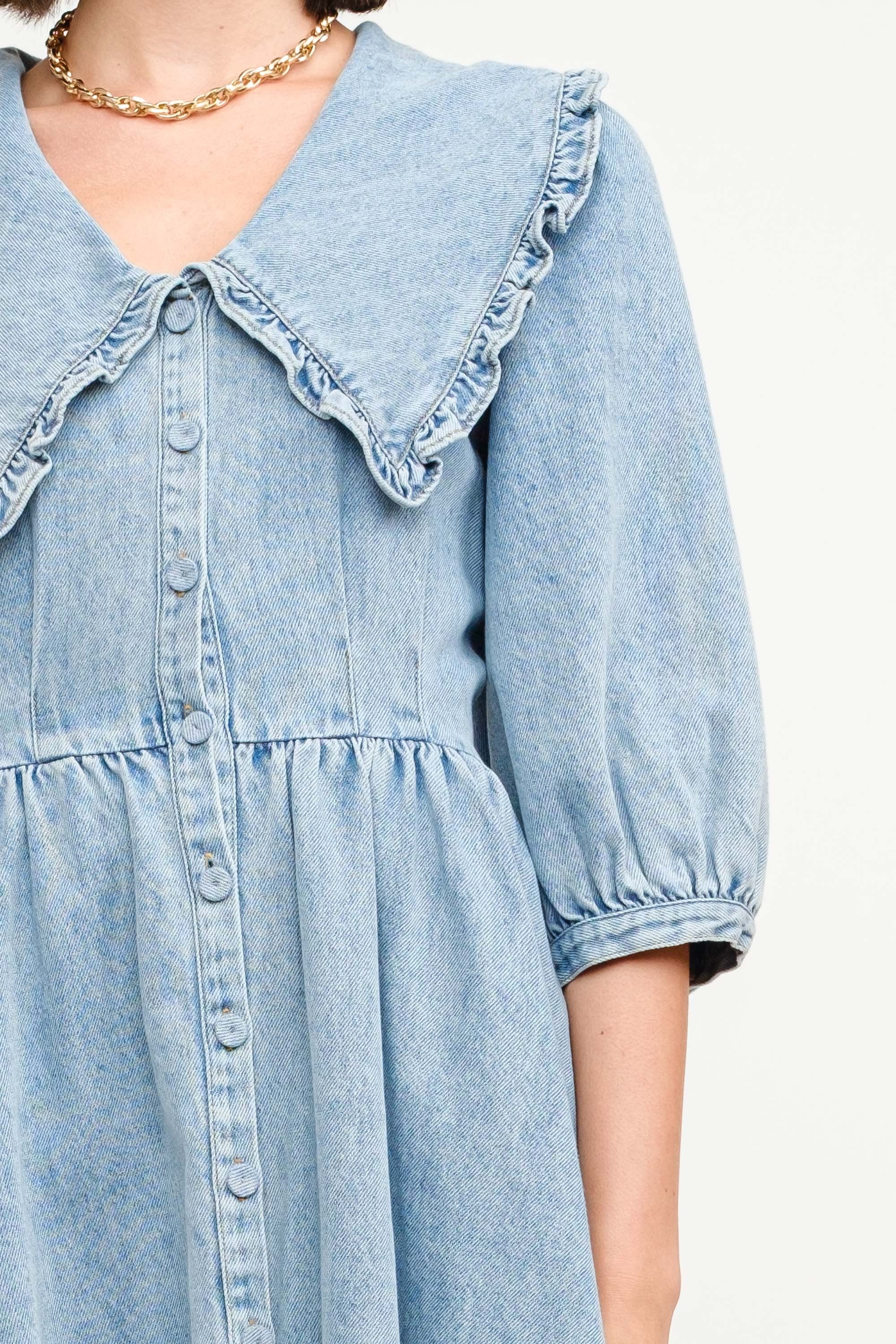 denim dress peter pan collar poppy collared dress // denim darling *zoco exclusive* xsmall