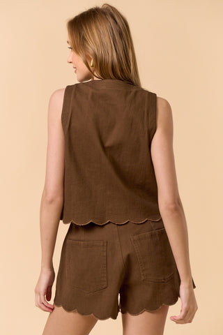 CONTRY EMBROIDERED VEST - BROWN