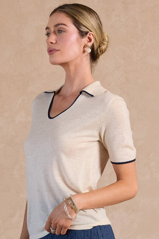 ZAYLA POLO SWEATER - NATURAL