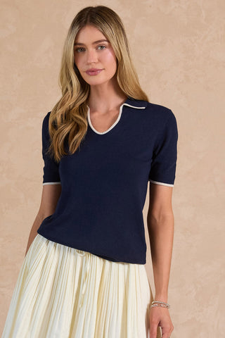 ZAYLA POLO SWEATER - NAVY