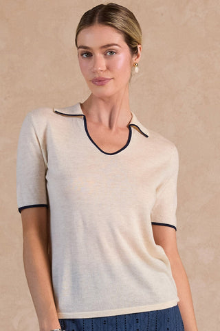 ZAYLA POLO SWEATER - NATURAL