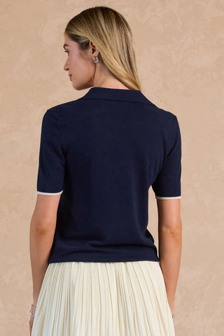 ZAYLA POLO SWEATER - NAVY