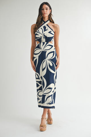 TROPICAL MIDID DRESS - NAVY