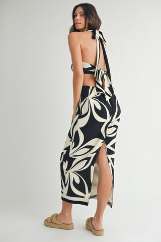 TROPICAL MIDID DRESS - BLACK
