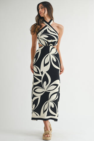 TROPICAL MIDID DRESS - BLACK