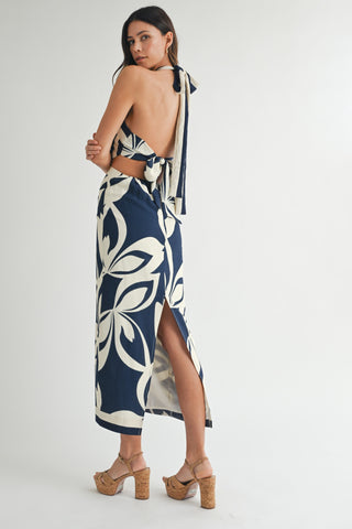 TROPICAL MIDID DRESS - NAVY