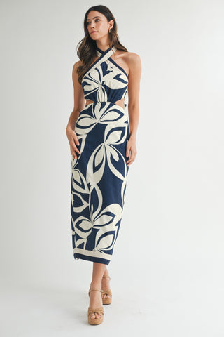 TROPICAL MIDID DRESS - NAVY