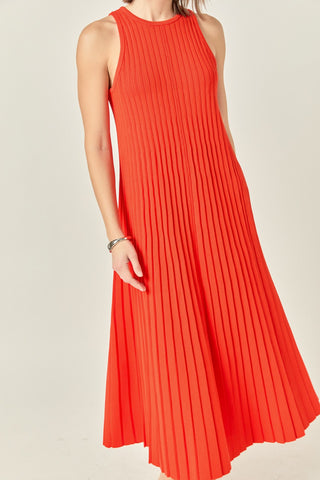 PLEATED MIDI DRESS - ORANGE