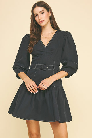 ALEX BELTED MINI DRESS - NAVY