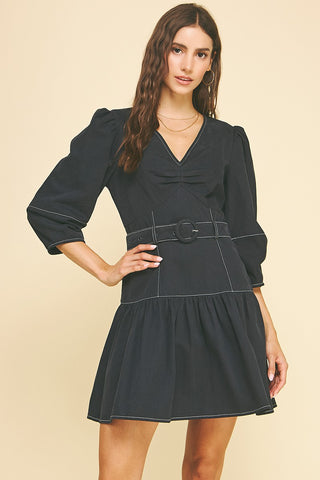 ALEX BELTED MINI DRESS - NAVY