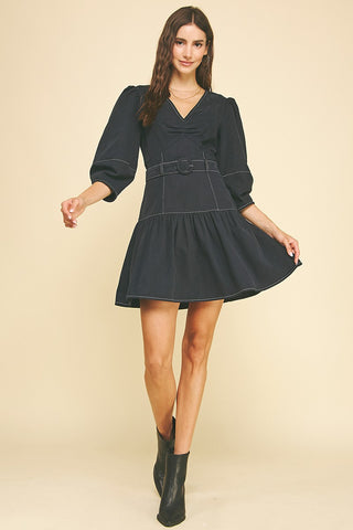 ALEX BELTED MINI DRESS - NAVY