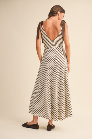 CARMEN MIDI DRESS - CREAM/BROWN
