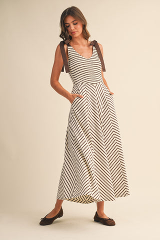 CARMEN MIDI DRESS - CREAM/BROWN