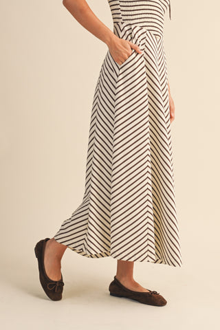 CARMEN MIDI DRESS - CREAM/BROWN