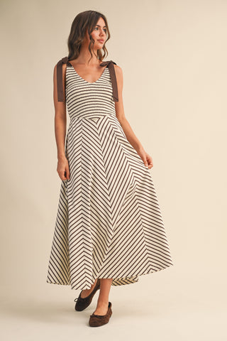 CARMEN MIDI DRESS - CREAM/BROWN