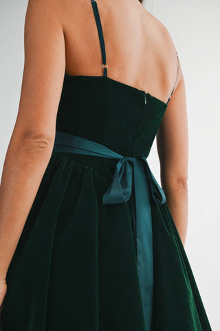 MIMI VELVET MINI DRESS - HUNTER GREEE