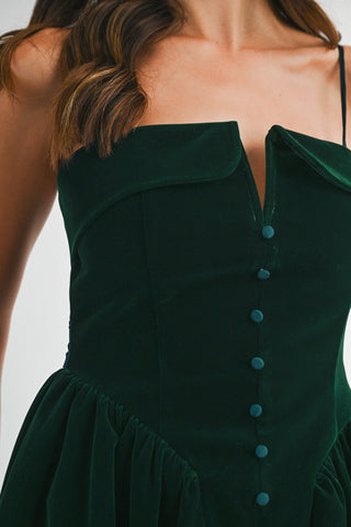 MIMI VELVET MINI DRESS - HUNTER GREEE
