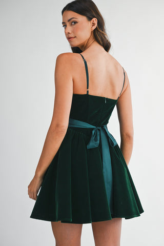 MIMI VELVET MINI DRESS - HUNTER GREEE