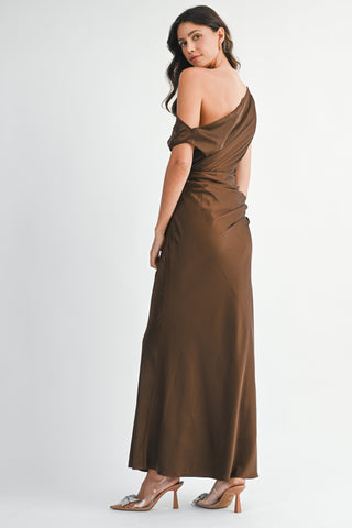 MACLA ONE SHOULDER MAXI DRESS - BROWN
