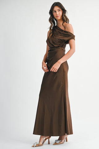 MACLA ONE SHOULDER MAXI DRESS - BROWN