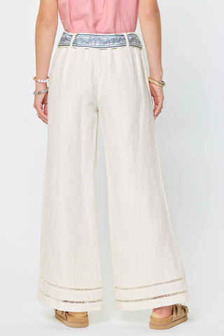 LENA HIGH RISE WIDE PANTS W/ SCARF WAIST BELT -NAVY