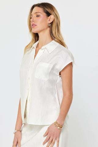 ALENNA CAP-SLEEVE BUTTON DOWN BLOUSE