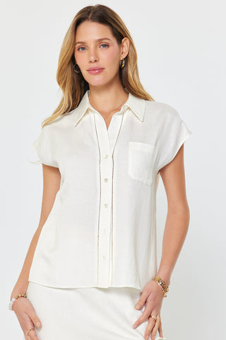 ALENNA CAP-SLEEVE BUTTON DOWN BLOUSE